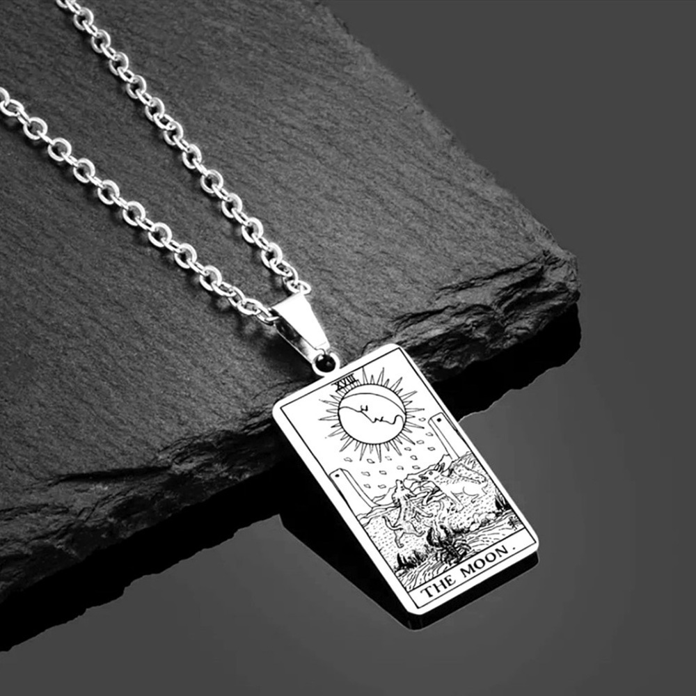MAJOR Arcana The Moon Tarot Dog Tag Necklace